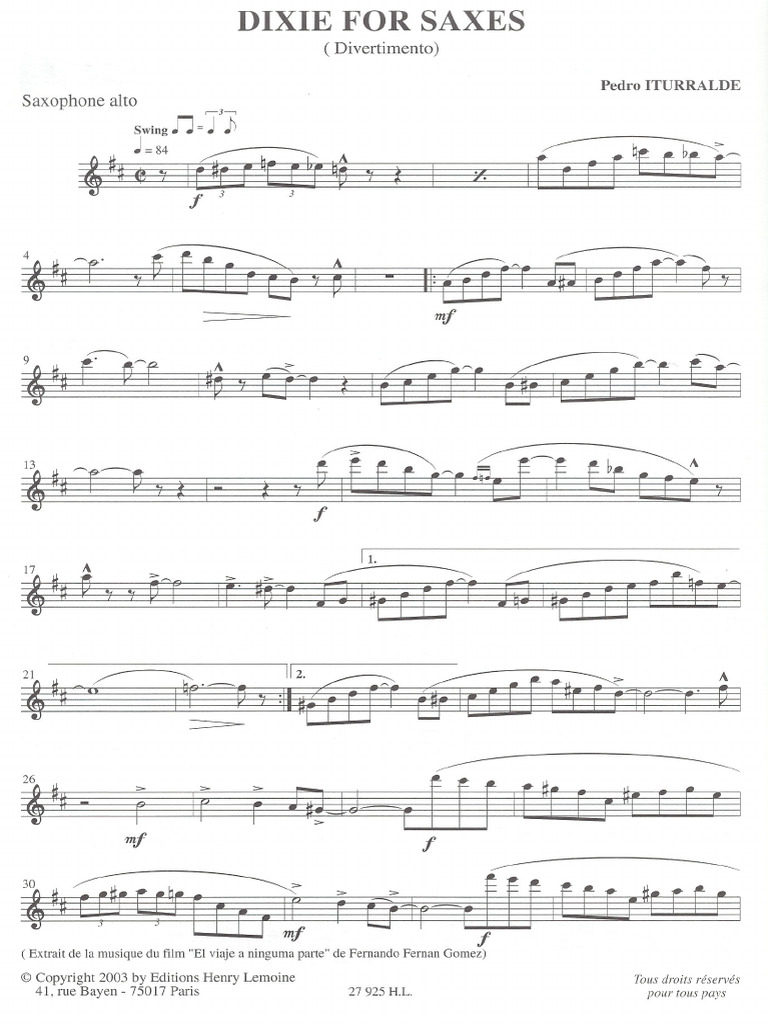 Dixie For Saxes - Iturralde-Sax Quartet | PDF