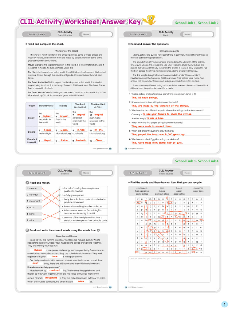 HiH 5 - CLIL Activity - Answer Key | PDF