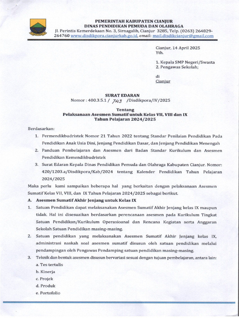 Surat Edaran Asesmen 2025 | PDF