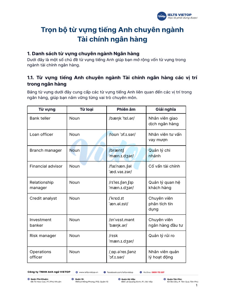 BỘ TỪ VỰNG TIẾNG ANH CHUYÊN NGÀNH KINH TẾ TÀI CHÍNH VỚI VÍ DỤ THỰC TẾ