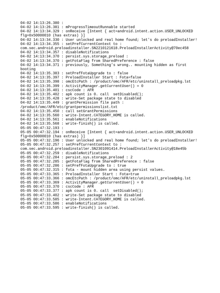Preload Installer Activity Logs | PDF