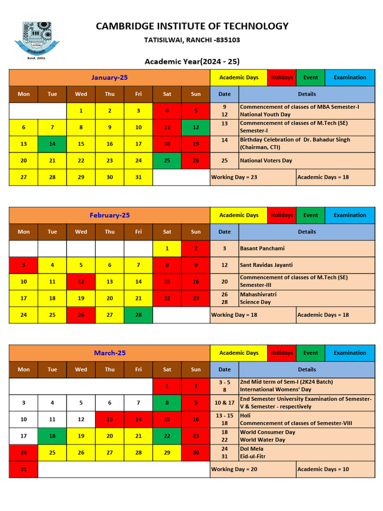 2024-25 Academic Calendar for MBA & M.Tech | PDF | Higher Education ...