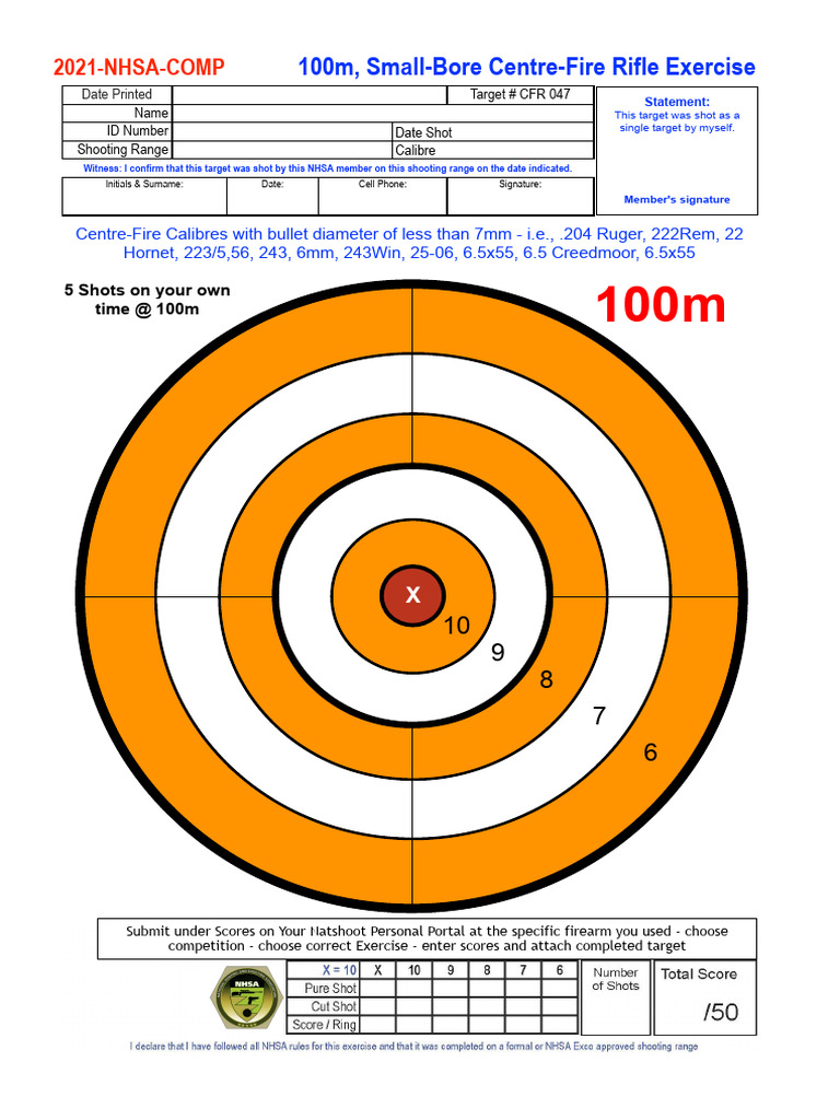 100m Centre-Fire Rifle Target Submission | PDF