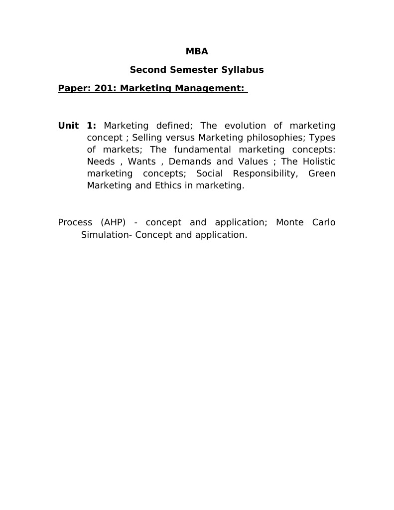 MBA 2nd Semester Marketing Syllabus | PDF | Finance & Money Management ...
