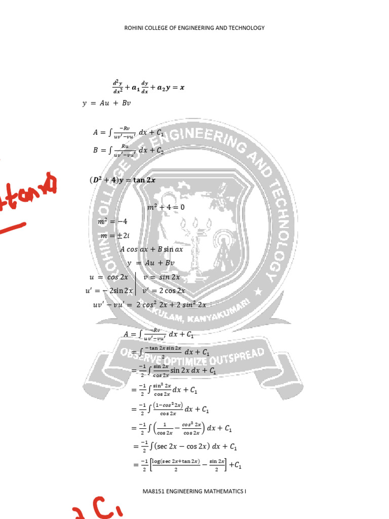 Rohini - Method of Variation of Parameter Ch-1 | PDF | Trigonometric ...