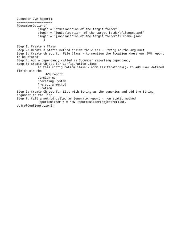 Cucumber JVM Reporting Setup Guide | PDF