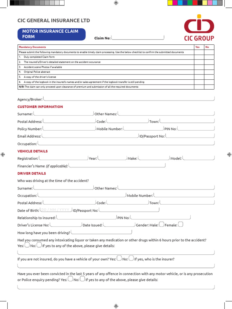 Motor Insurance Claim Form - V062024 | PDF | Vehicle Insurance | Insurance