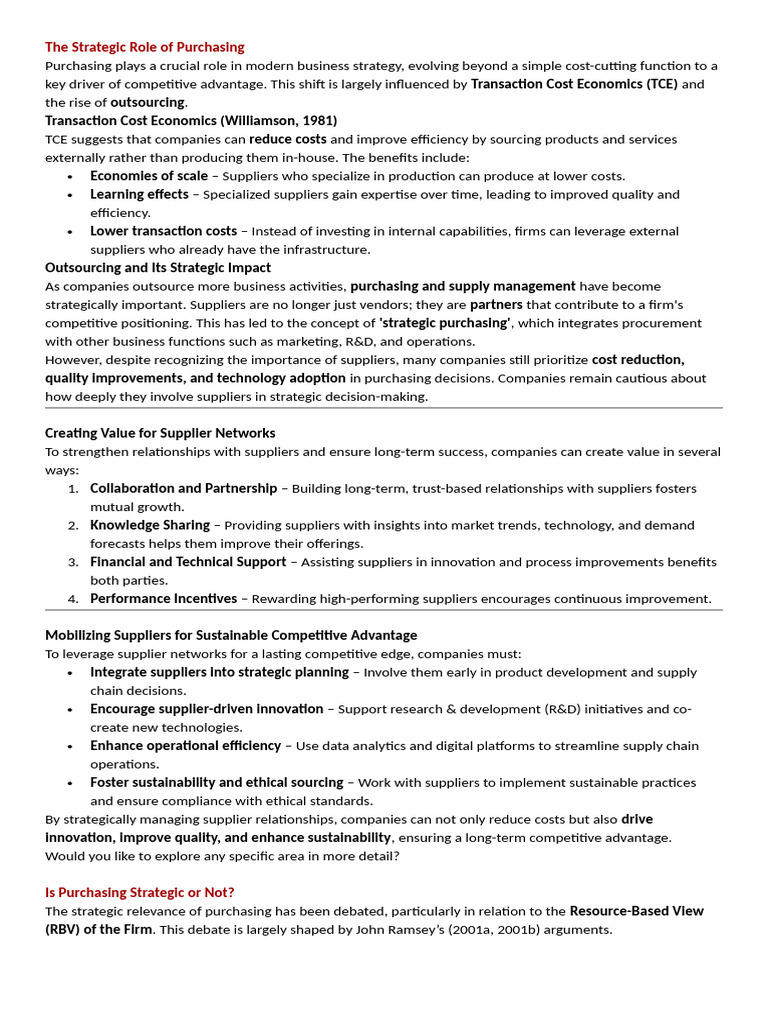 Strategic Evolution of Purchasing | PDF | Supply Chain | Strategic ...