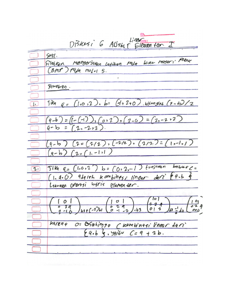 Diskusi Sesi 6 Aljabar Linear Elementer 1 | PDF