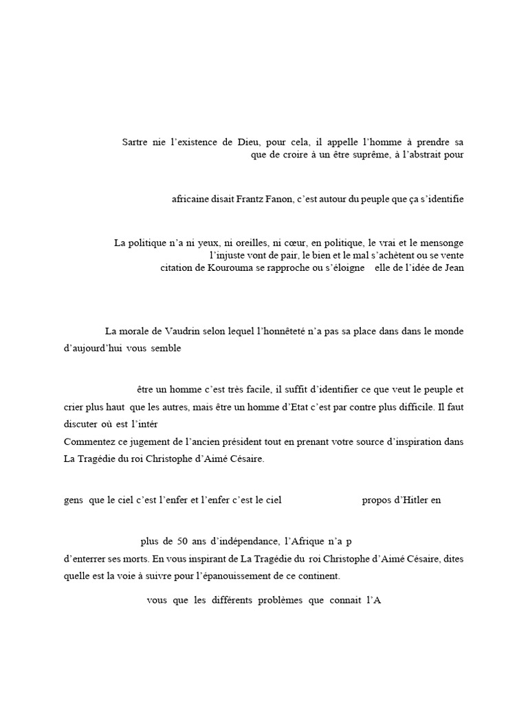 Sujets de dissertation pour le bac de français PDF Dieu Afrique — free download