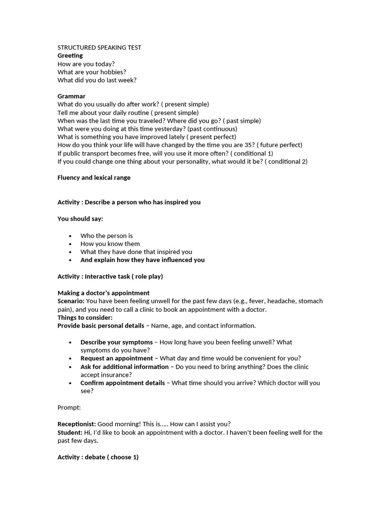 Structured Speaking Test Guide | PDF