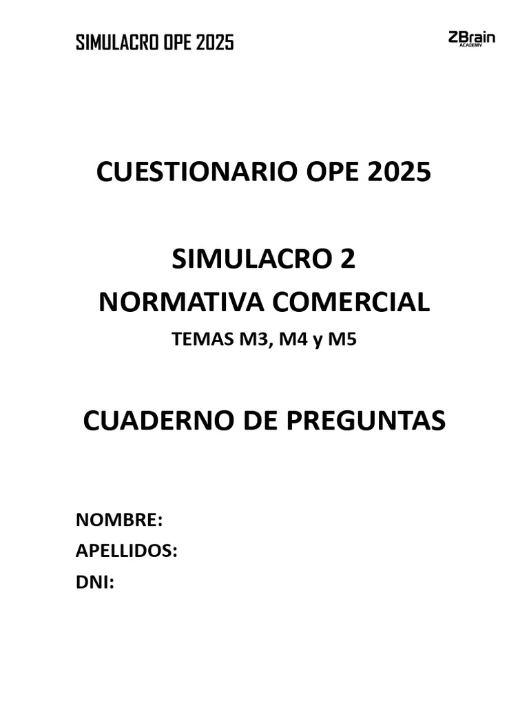 OPE 25 SIMULACRO 2. M3, M4 y M5. PREGUNTAS | PDF | Tren de alta ...