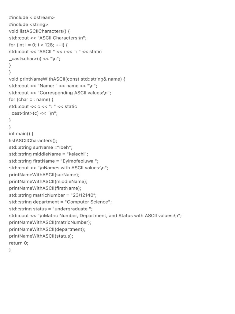 ASCII Character Listing in C++ | PDF