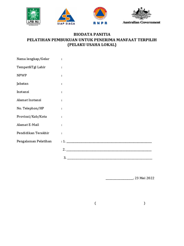 Form Biodata Panitia | PDF