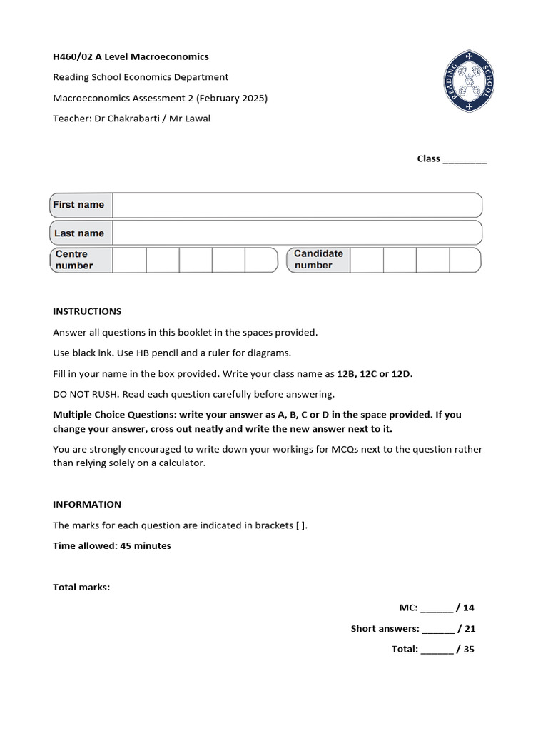 A Level Macroeconomics Assessment 2025 | PDF | Government Budget ...