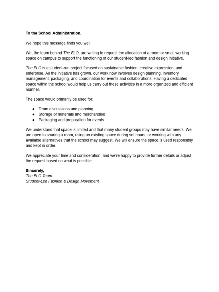 Request for Campus Space for FLO | PDF