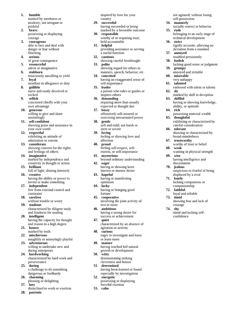 List of Personality Traits Defined | PDF | Self Esteem | Behavioural ...