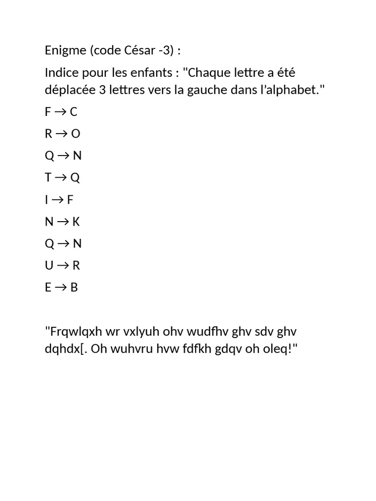 Énigme du code César -3 pour enfants | PDF