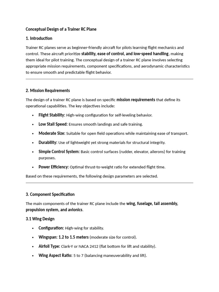 Trainer RC Plane Design Overview | PDF | Empennage | Airplane