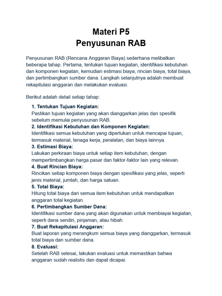 Panduan Penyusunan RAB Sederhana | PDF