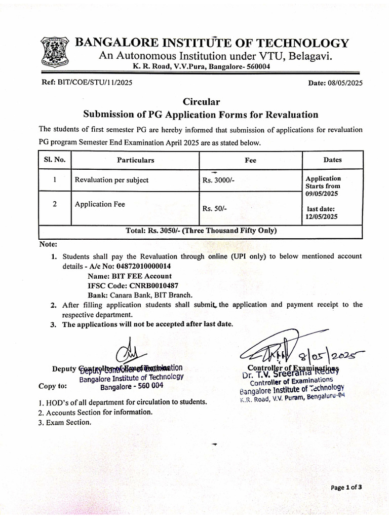 PG Revaluation Circular 2025 | PDF