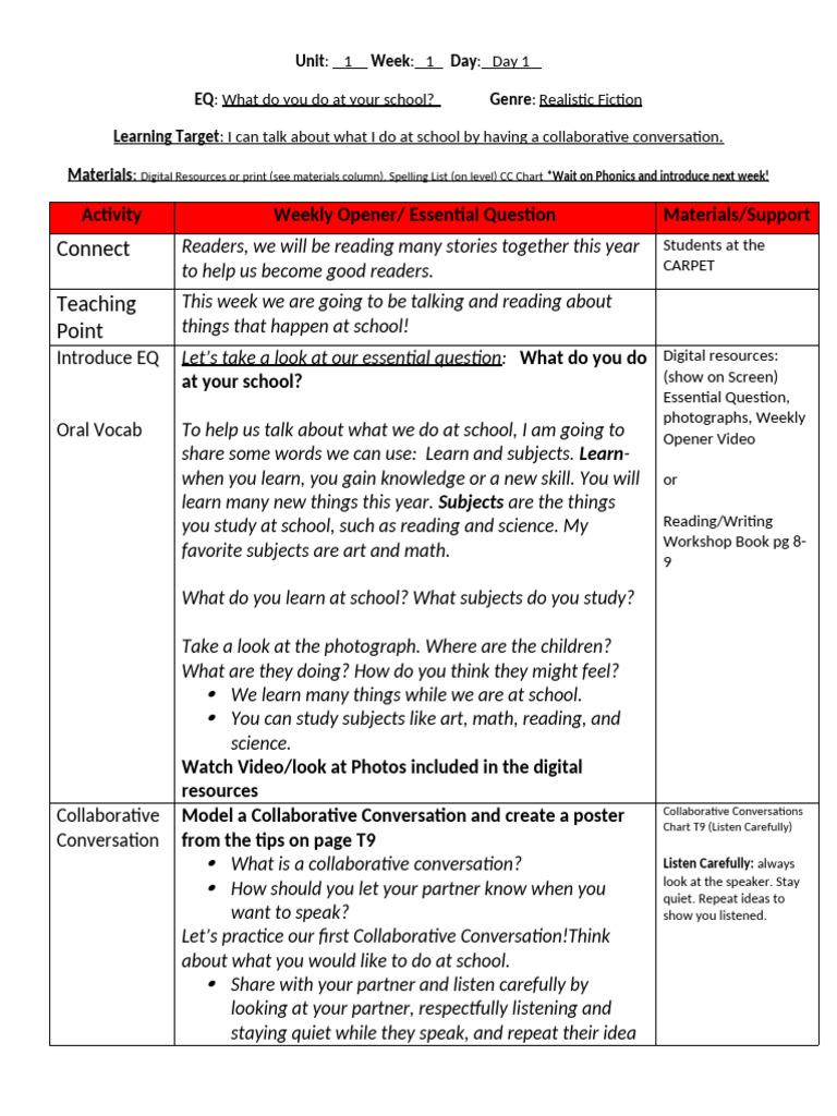 School Activities and Reading Skills Guide | PDF | Reading ...