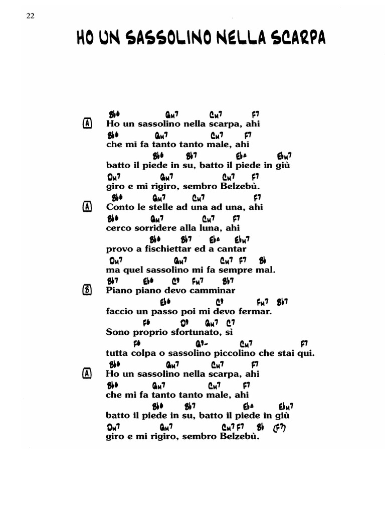 Ho Un Sassolino Nella Scarpa (Partitura e Letra) | PDF