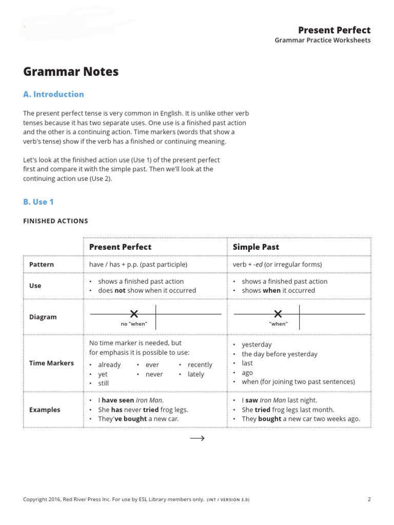 Present Perfect Grammar Worksheets | PDF | Verb | Linguistics