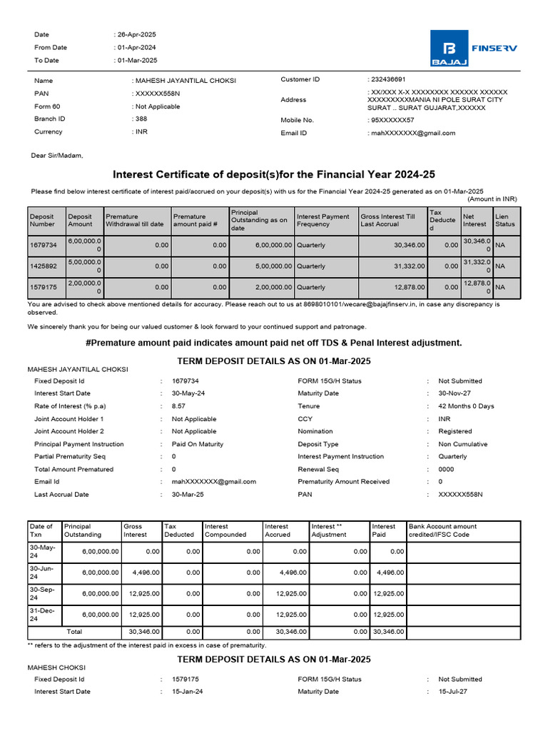 Term Deposit Interest Certificate 2025 | PDF | Interest | Banking