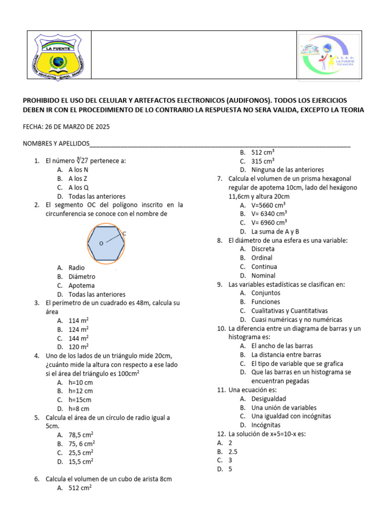 Evaluación Matemáticas Grado 901 | PDF | Histograma | Geometría euclidiana