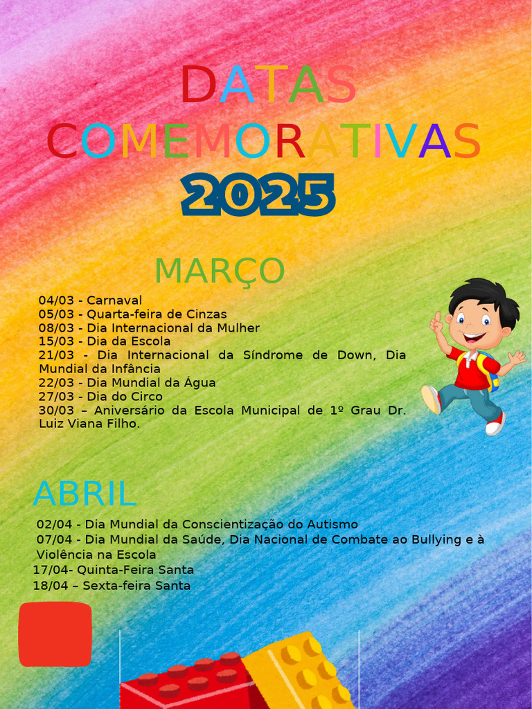 Datas Comemorativas 2025 Escolar | PDF