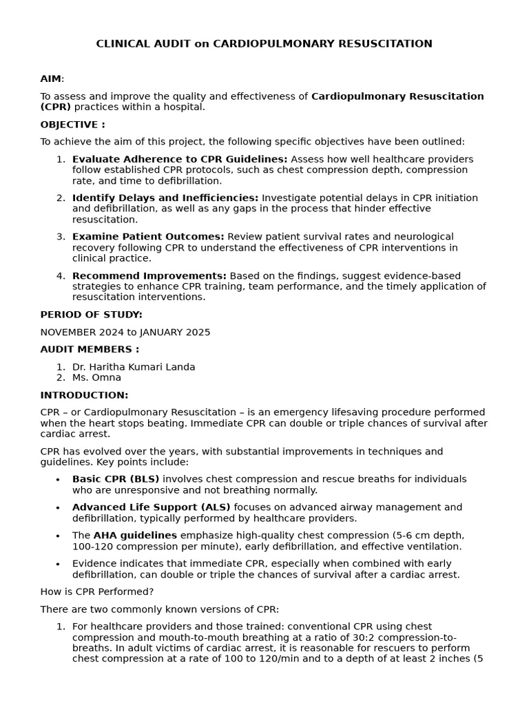CPR Quality Audit and Improvement Report | PDF | Cardiopulmonary ...