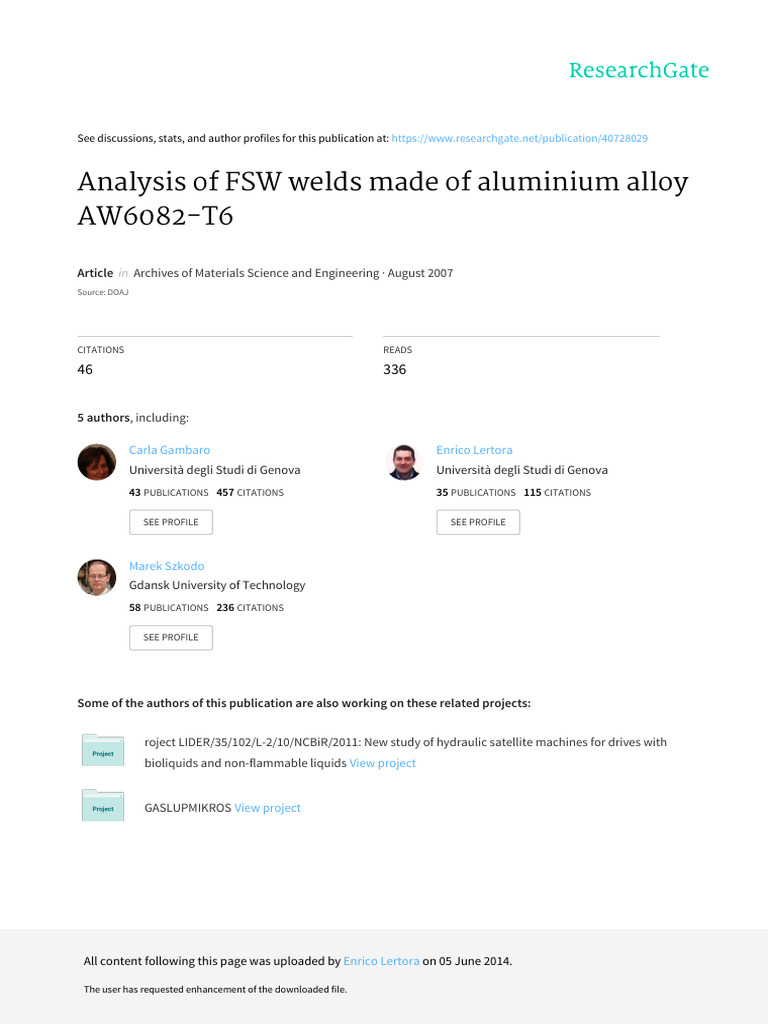 FSW Welds in Aluminium Alloy AW6082-T6 | PDF | Welding | Construction