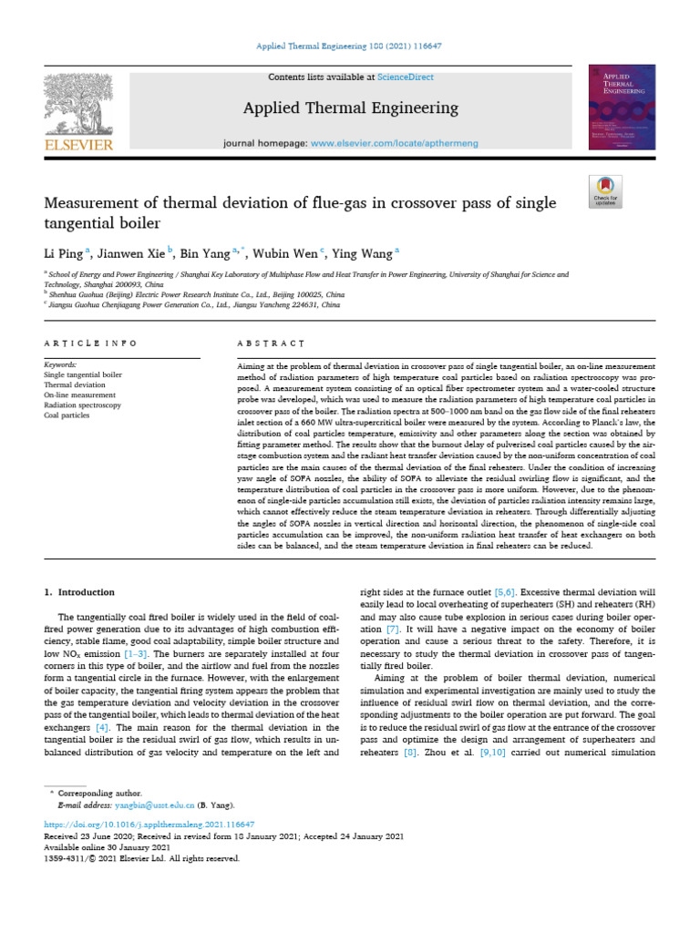 Measurement of Thermal Deviation of Flue-Gas in Crossover Pass of ...