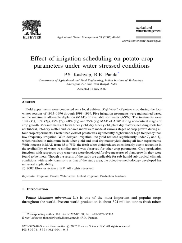 Effect of irrigation scheduling on potato crop parameters un | PDF ...