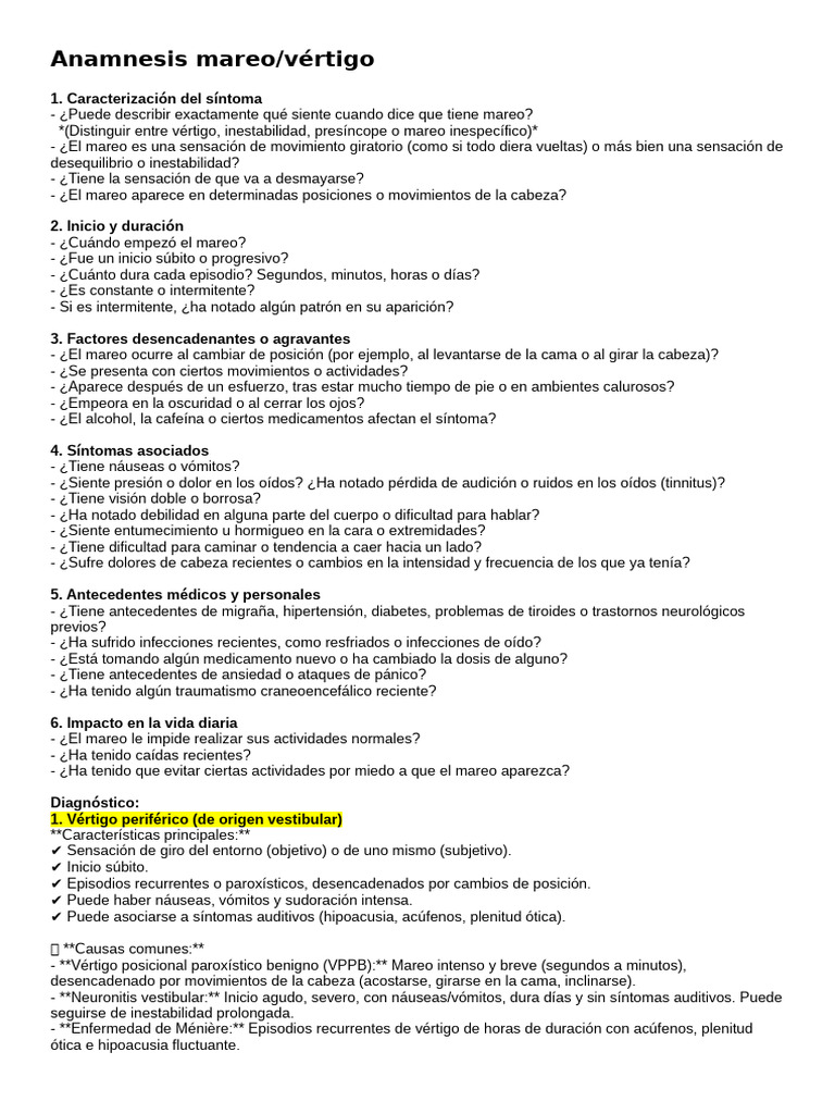 Anamnesis Varias | PDF | Dolor de cabeza | Vértigo