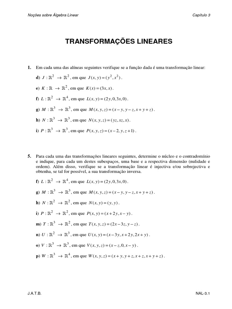 Transformações Lineares em Álgebra Linear | PDF | Matriz (Matemática ...