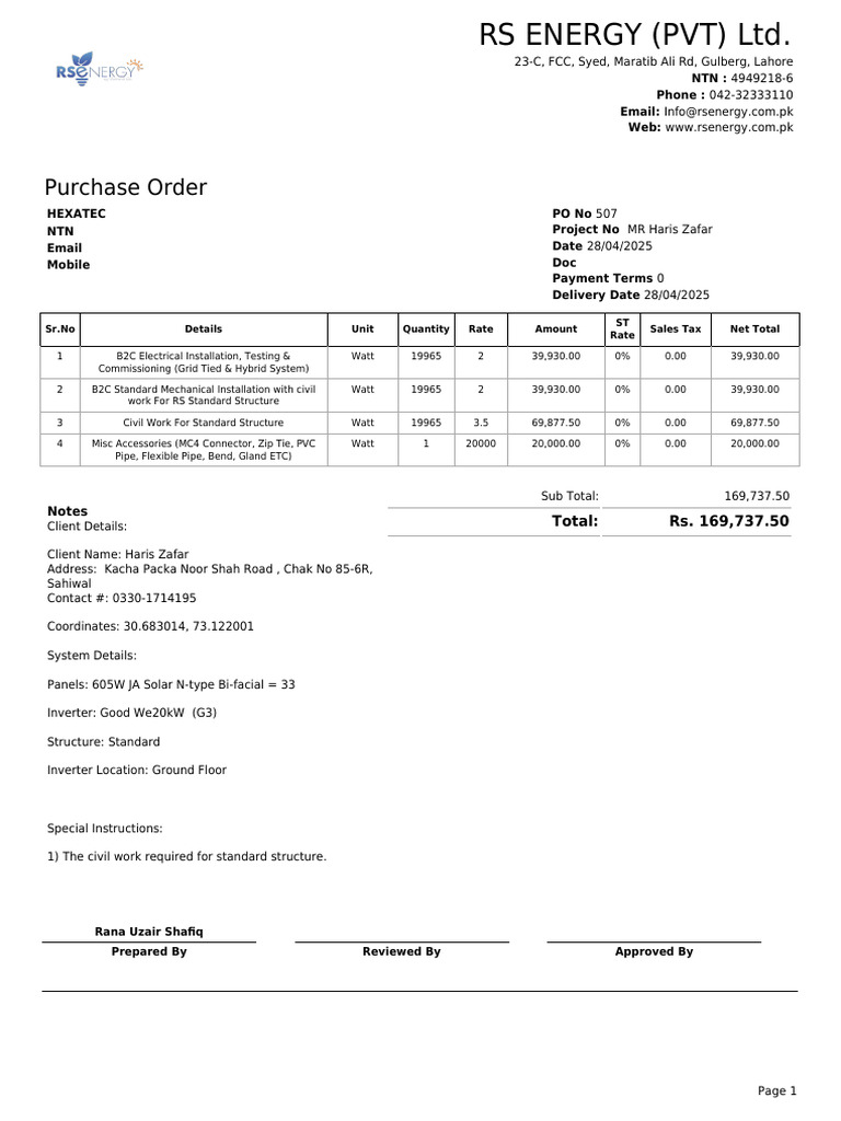 Purchase Order for Electrical Installation | PDF | Sustainable ...