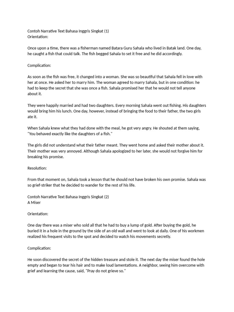 Short English Narrative Text Examples | PDF | Folklore