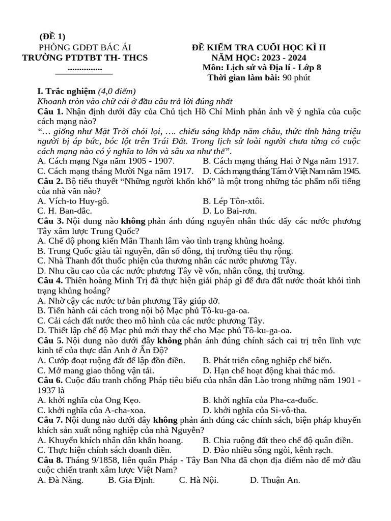 De Thi Hoc Ki 2 | PDF