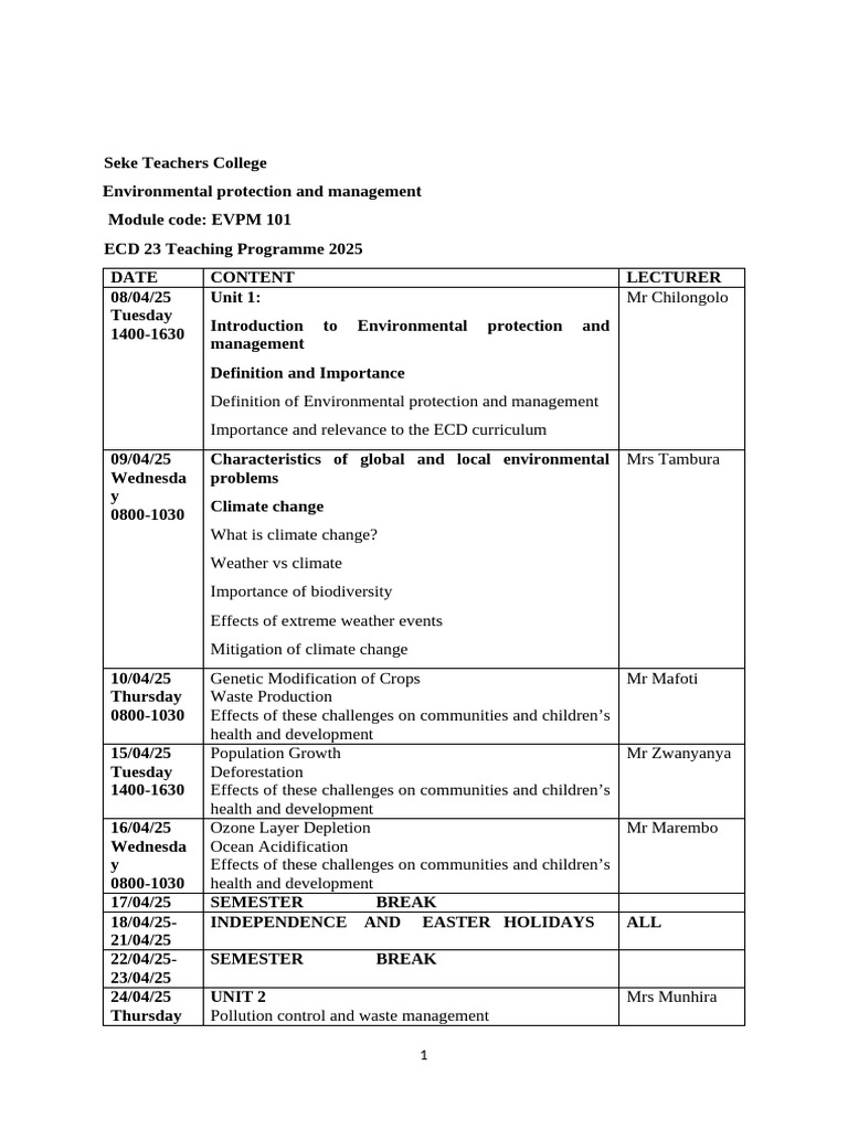 Environmental Management in ECD Curriculum | PDF | Climate Change ...