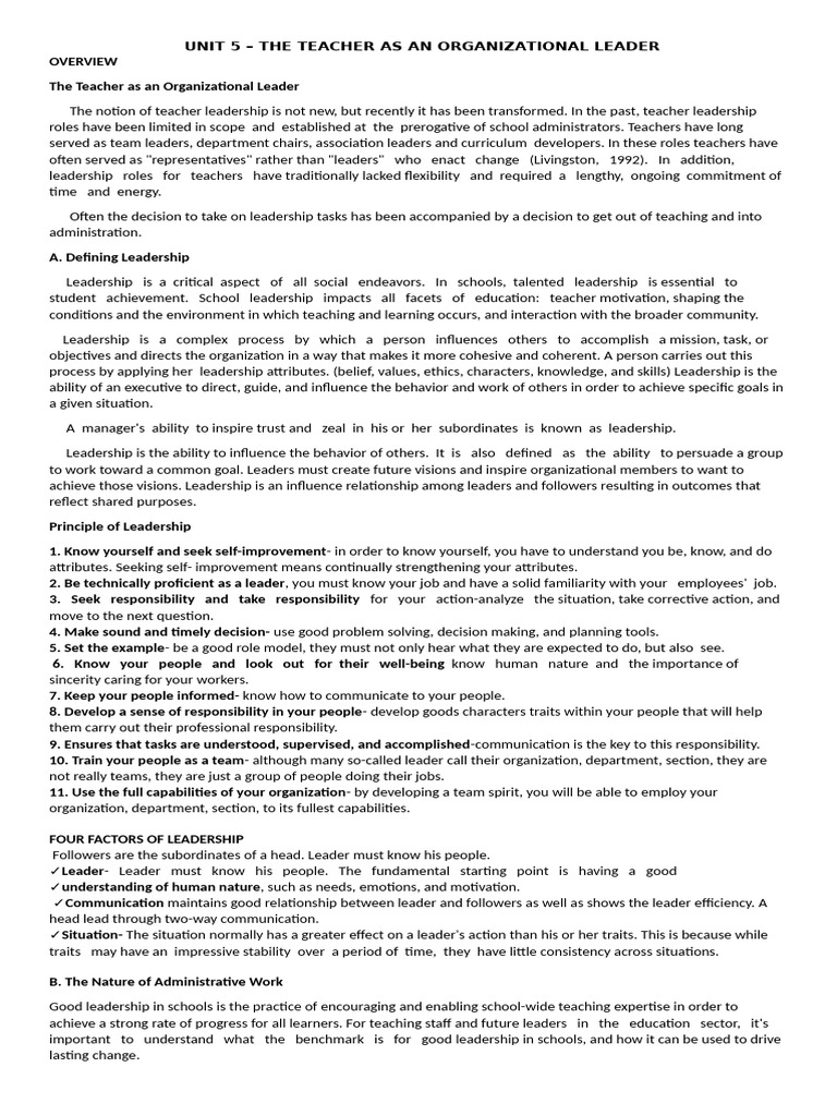 Teacher Leadership in Education | PDF | Leadership | Transformational ...