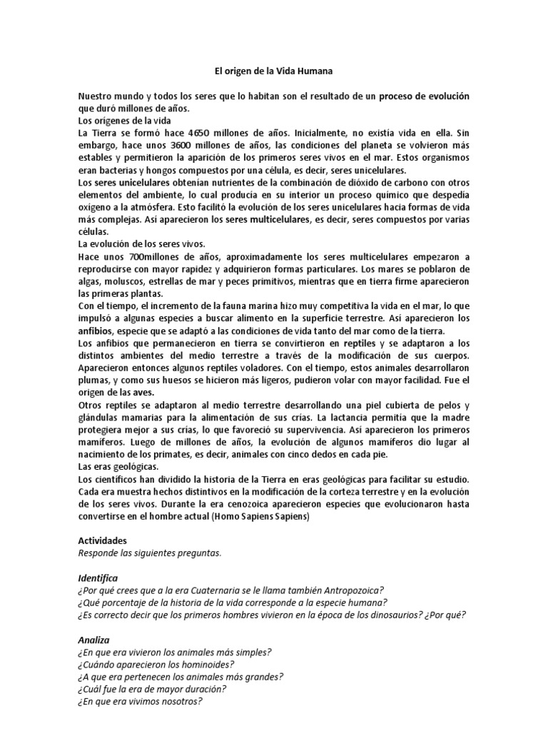 Origen y evolución de la vida humana | PDF | Vida | Tierra