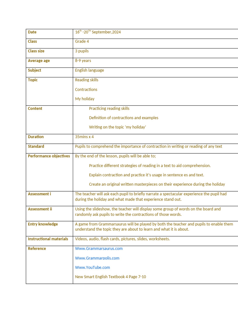 Grade 4 English: Reading & Contractions Lesson | PDF | Reading ...