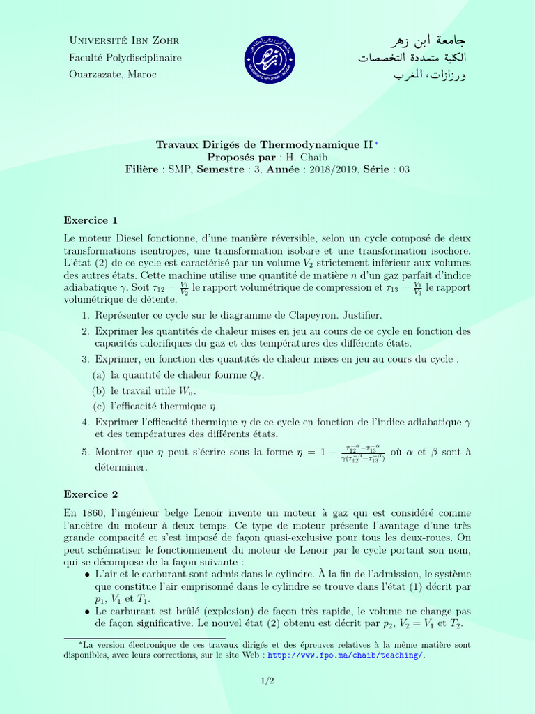Indice adiabatique en thermodynamique | PDF | Capacité thermique | Chaleur