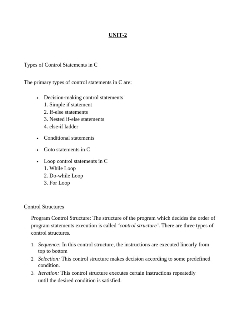 Control Structures in C Programming | PDF | Control Flow | Computer ...
