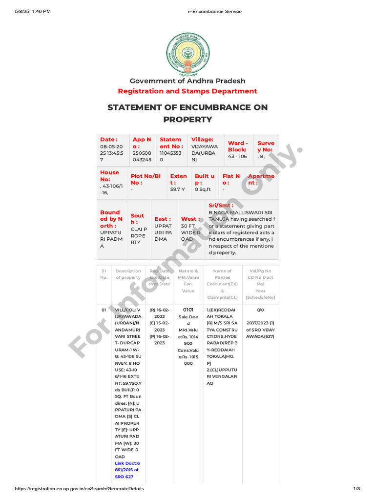 Encumbrance Statement for Property AP | PDF