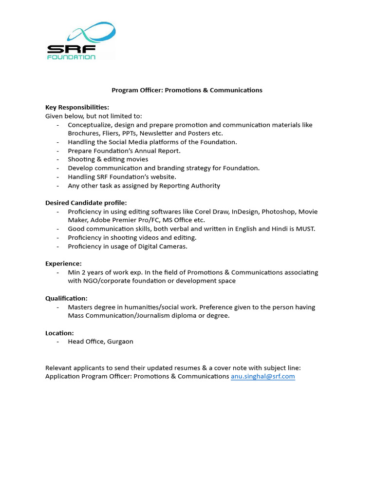 Program Officer Promotions Communications | PDF