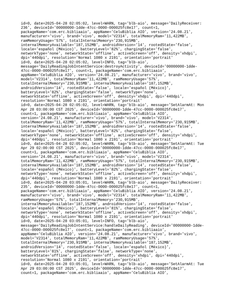 CeluBiblia AIO App Log Summary | PDF
