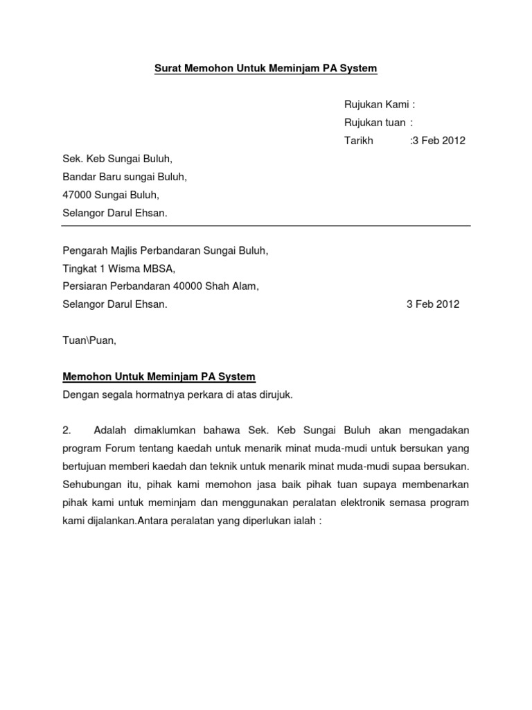 Contoh Surat Permohonan Bantuan Alat Aneka Macam Contoh